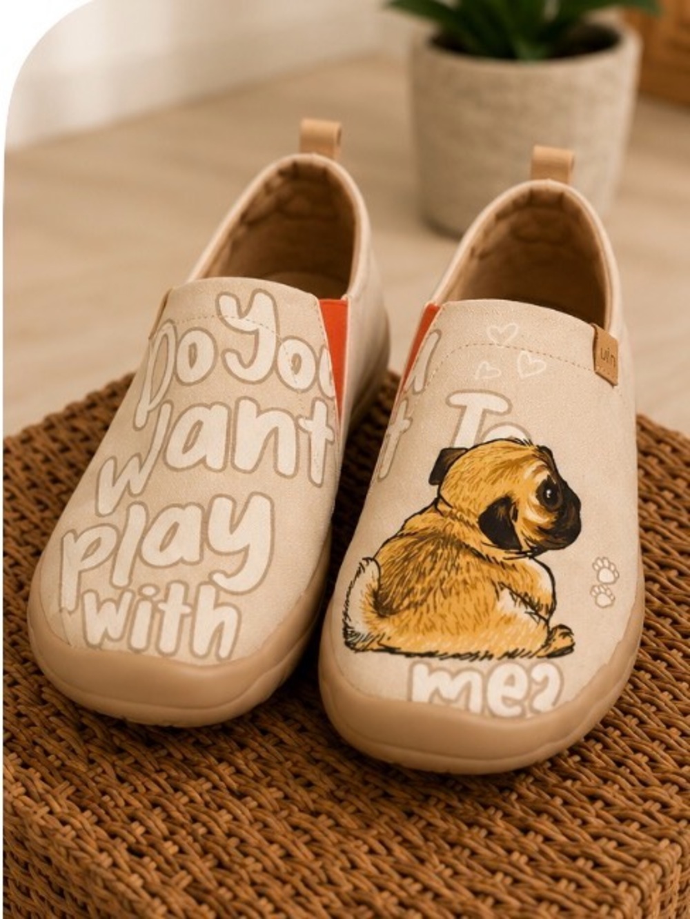 UIN Pug Dog Art Slip On Canvas Shoes Women’s Size 10 EU 42